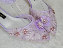 Load image into Gallery viewer, Lilac Lace Ballet Flats with Silk Butterflies, UK3/US5.5