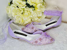Load image into Gallery viewer, Lilac Lace Ballet Flats with Silk Butterflies, UK3/US5.5