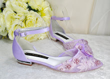 Load image into Gallery viewer, Lilac Lace Ballet Flats with Silk Butterflies, UK3/US5.5