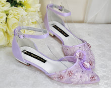 Load image into Gallery viewer, Lilac Lace Ballet Flats with Silk Butterflies, UK3/US5.5