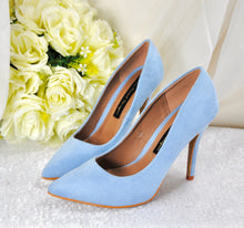 Load image into Gallery viewer, Low Heel Blue Suede Wedding Bridal Heels Shoes 8cm, 10cm Heel