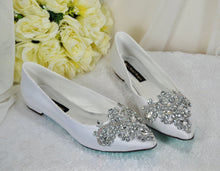 Load image into Gallery viewer, Satin Pointy Toe Flats with Sparkly RHINESTONES APPLIQUÉ