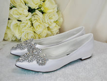 Load image into Gallery viewer, Satin Pointy Toe Flats with Sparkly RHINESTONES APPLIQUÉ