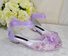Load image into Gallery viewer, Lilac Lace Ballet Flats with Silk Butterflies, UK3/US5.5