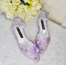 Load image into Gallery viewer, Lilac Lace Ballet Flats with Silk Butterflies, UK3/US5.5