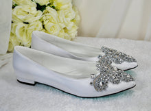 Load image into Gallery viewer, Satin Pointy Toe Flats with Sparkly RHINESTONES APPLIQUÉ