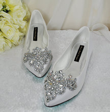 Load image into Gallery viewer, Satin Pointy Toe Flats with Sparkly RHINESTONES APPLIQUÉ