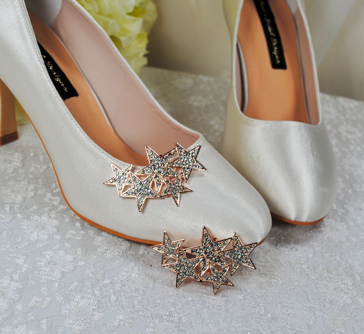 Bridal Sneakers Rose Gold And Silver Shoes Star Shoe Clips Silver