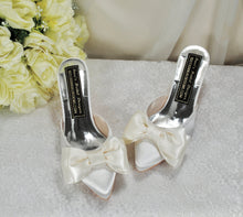 Load image into Gallery viewer, Satin Bridal Mules with Bow, Ivory Wedding Shoes, Low Kitten Heels