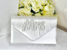 Load image into Gallery viewer, Bride Satin Clutch Bag, Pearl Mrs Embellishment, Over 25 colours
