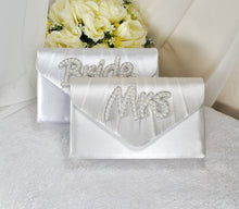 Load image into Gallery viewer, Bride Satin Clutch Bag, Pearl Mrs Embellishment, Over 25 colours