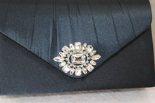 Load image into Gallery viewer, Beautiful Crystal Shoe Clips and Navy Matching Bag