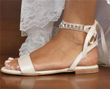 Load image into Gallery viewer, White or Ivory Flat Sandals