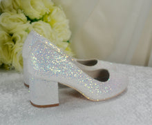 Load image into Gallery viewer, White Sparkling Glitter Wedding Block Heels Bridal Shoes - Size UK5 / US7.5