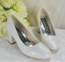 Load image into Gallery viewer, White Sparkling Glitter Wedding Block Heels Bridal Shoes - Size UK5 / US7.5