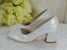 Load image into Gallery viewer, White Sparkling Glitter Wedding Block Heels Bridal Shoes - Size UK5 / US7.5