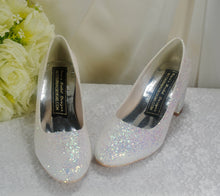Load image into Gallery viewer, White Sparkling Glitter Wedding Block Heels Bridal Shoes - Size UK5 / US7.5