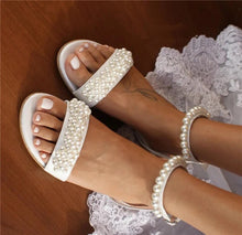 Load image into Gallery viewer, White or Ivory Pearl Flat Sandals