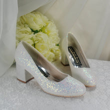 Load image into Gallery viewer, White Sparkling Glitter Wedding Block Heels Bridal Shoes - Size UK5 / US7.5