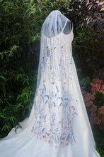 Load image into Gallery viewer, Blue Meadow Flower Floral Veil, Beautiful Wedding Veil with Blue Flowers
