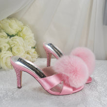 Load image into Gallery viewer, Pink Wedding Bridal Heels Shoes Pom Pom Mules UK3 / US6.5