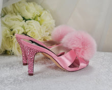 Load image into Gallery viewer, Pink Wedding Bridal Heels Shoes Pom Pom Mules UK3 / US6.5