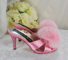 Load image into Gallery viewer, Pink Wedding Bridal Heels Shoes Pom Pom Mules UK3 / US6.5