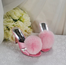 Load image into Gallery viewer, Pink Wedding Bridal Heels Shoes Pom Pom Mules UK3 / US6.5