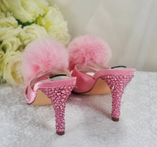 Load image into Gallery viewer, Pink Wedding Bridal Heels Shoes Pom Pom Mules UK3 / US6.5