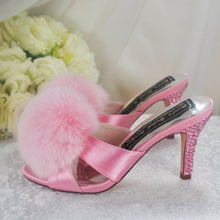 Load image into Gallery viewer, Pink Wedding Bridal Heels Shoes Pom Pom Mules UK3 / US6.5