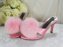 Load image into Gallery viewer, Pink Wedding Bridal Heels Shoes Pom Pom Mules UK3 / US6.5