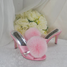 Load image into Gallery viewer, Pink Wedding Bridal Heels Shoes Pom Pom Mules UK3 / US6.5