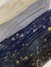 Load image into Gallery viewer, Beautiful Embroidered Wedding Veil - Blue, Cream, Black, Navy Gold Celestial Moon and Star Embroidery, Up to Cathedral Length Cape