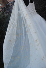Load image into Gallery viewer, Beautiful Embroidered Wedding Veil - Blue, Cream, Black, Navy Gold Celestial Moon and Star Embroidery, Up to Cathedral Length Cape