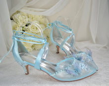 Load image into Gallery viewer, Blue Butterfly Bridal Shoes Size UK7/US9.5