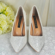 Load image into Gallery viewer, White Glitter Wedding Shoes with Rose Gold Cherry Blossom Heels