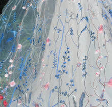 Load image into Gallery viewer, Tulle Bridal Bow with Blue Meadow Wildflower Embroidery