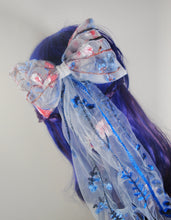Load image into Gallery viewer, Tulle Bridal Bow with Blue Meadow Wildflower Embroidery