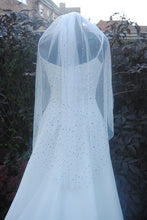 Load image into Gallery viewer, White Wedding Veil with Multicoloured Hearts and attached comb