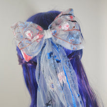 Load image into Gallery viewer, Tulle Bridal Bow with Blue Meadow Wildflower Embroidery