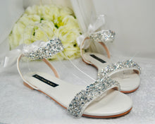 Load image into Gallery viewer, Crystal & Pearl Bridal Flats, Size UK7/US9.5