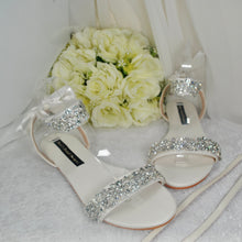 Load image into Gallery viewer, Crystal & Pearl Bridal Flats, Size UK7/US9.5