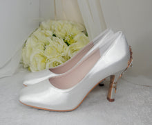 Load image into Gallery viewer, Low Heel Wedding Shoes, ROUND TOE, Custom Colours with 'Cherry Blossom'
