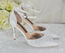 Load image into Gallery viewer, White Glitter Wedding Sandals with Silver 'Cherry Blossom'