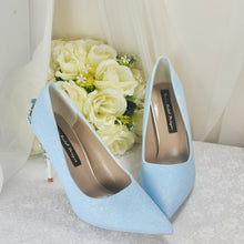 Load image into Gallery viewer, Alice in Wonderland Blue Shimmer WEDDING SHOE UK6/US8.5