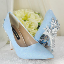 Load image into Gallery viewer, Alice in Wonderland Blue Shimmer WEDDING SHOE UK6/US8.5