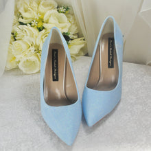 Load image into Gallery viewer, Alice in Wonderland Blue Shimmer WEDDING SHOE UK6/US8.5