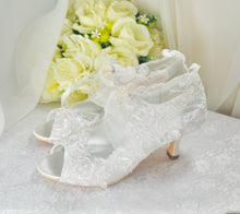 Load image into Gallery viewer, Ivory Satin and Lace Bridal Booties