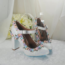 Load image into Gallery viewer, White Sparkling Bridal Block Heels