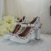 Load image into Gallery viewer, White Sparkling Bridal Block Heels